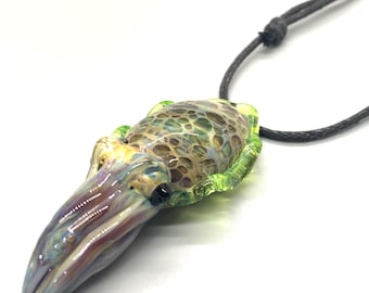 Hand Blown Glass Cuttlefish Pendant Necklace, Ocean Life Marine Art, Handmade Sea Creature Jewelry
