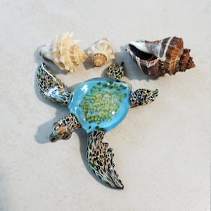 Blue Sea Turtle Sea Glass Art Sculpture Paperweight Blown Glass Gift for Him Mens Gift Turtle Gifts