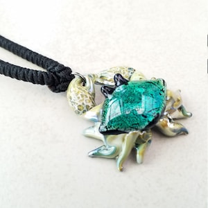 Sand Crab Pendant Necklace Handmade Glass Jewelry Best Friend Gift for Mom Aquamarine Beach Glass Blown Glass Gift Idea for Him or Her