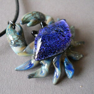 Beach Crab Necklace Pendant Handmade Jewelry Hawaii Nautical Gift Idea for Her Gift for Him Sea Glass Ocean Crystal Blue Crab