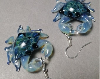 Blue Crab Earrings Beach Jewelry Ocean Nature Jewelry Dangle Earrings Best Friend Blown Glass Lobster Earring