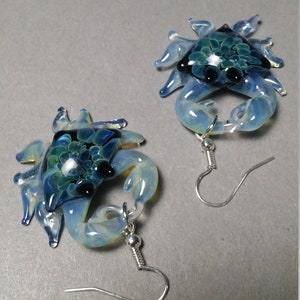 Blue Crab Earrings Beach Jewelry Ocean Nature Jewelry Dangle Earrings Best Friend Blown Glass Lobster Earring