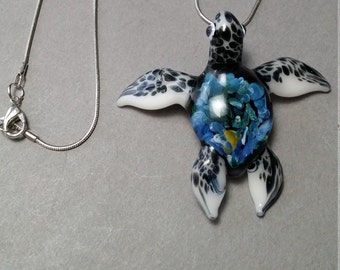 Sea Turtle Pendant Jewelry Handmade Blownglass Turtle Jewelery Long Necklace