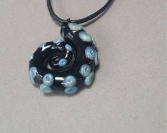 Black Tentacle Pendant with Blue Suction Cups Octopus Tentacle Pendant for Guys Kraken Style
