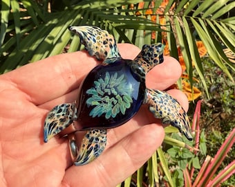 Blown Glass Sea Turtle Necklace: Aquamarine Ocean Spring Break Pendant Jewelry Gift
