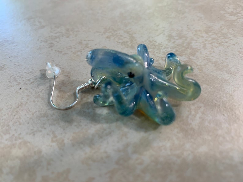 Blue Pearl Octopus Earrings Glass Jewelry Kraken Dangle Earrings Girlfriend Gift for Her a Gift Idea image 8