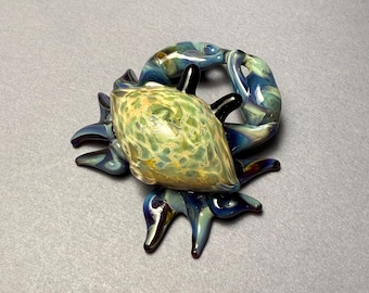 Blown Glass Sand Crab Pendant Necklace: Nautical Ocean Jewelry