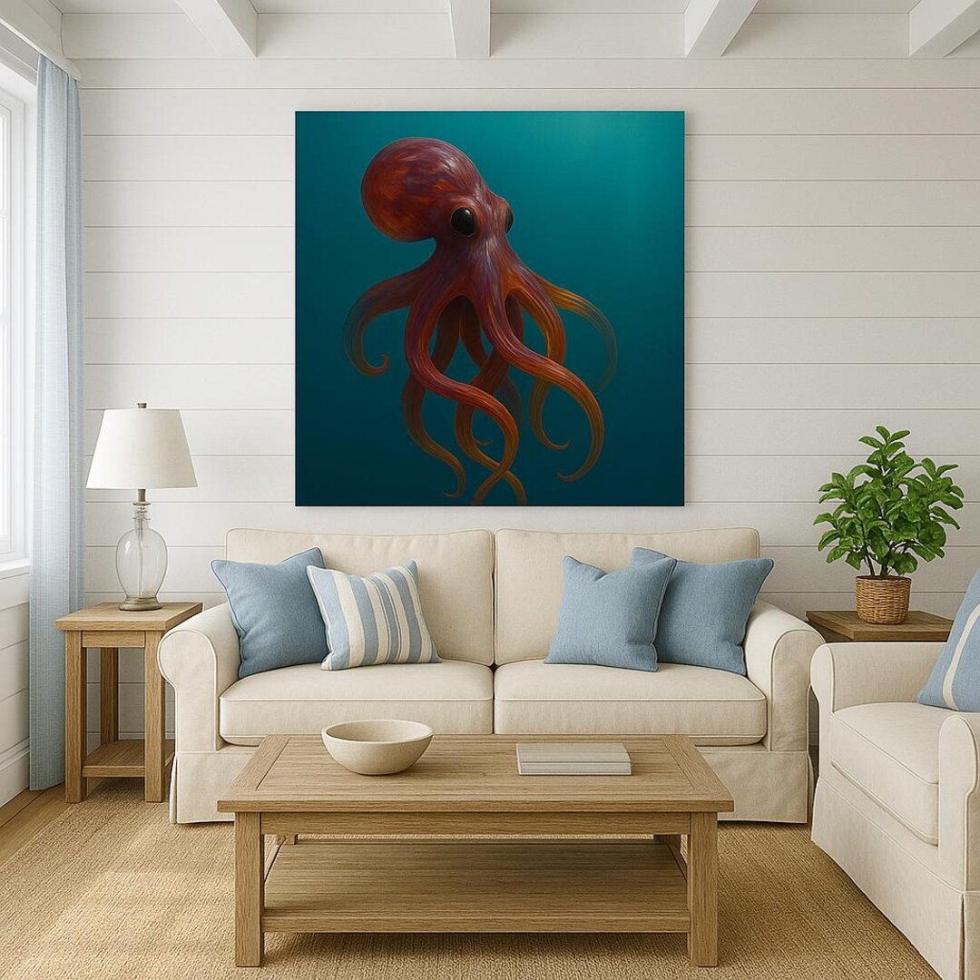 Amber Fire Octopus Artwork-ocean Creatures Fine Art Print, Glass ...