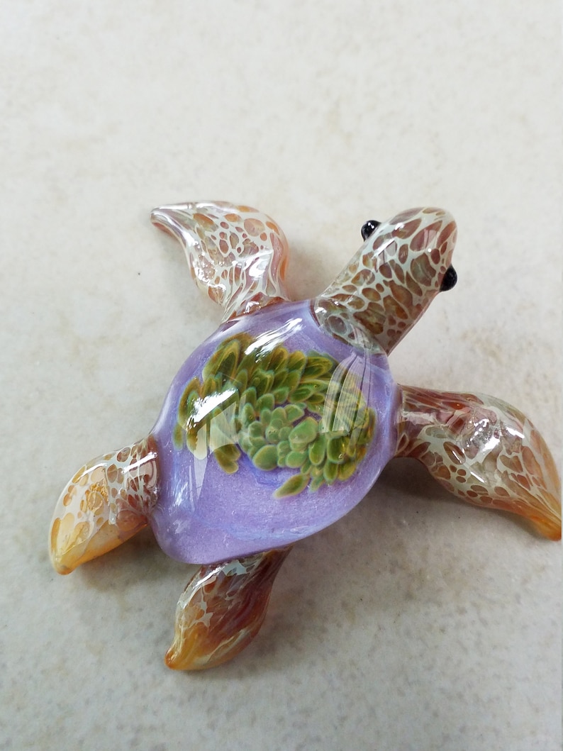 Green Sea Turtle Pendant Blown Glass Jewelry or Lavender Beach Sea Glass Sea Turtle made by Glass Blowing mounted on a Choker for Him image 10