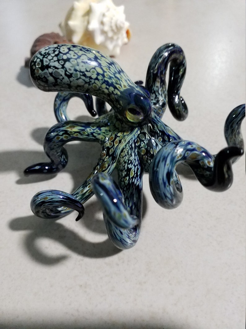 Octopus Sculpture Glass Octopus Nautical Ocean Art Figurine Hand blown Glass Octopus Art Glass Home Decor Glass Art Collection image 2