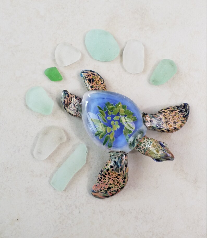 Gift for Him Blue Sea Turtle Blown Glass Art Sculpture a | Etsy