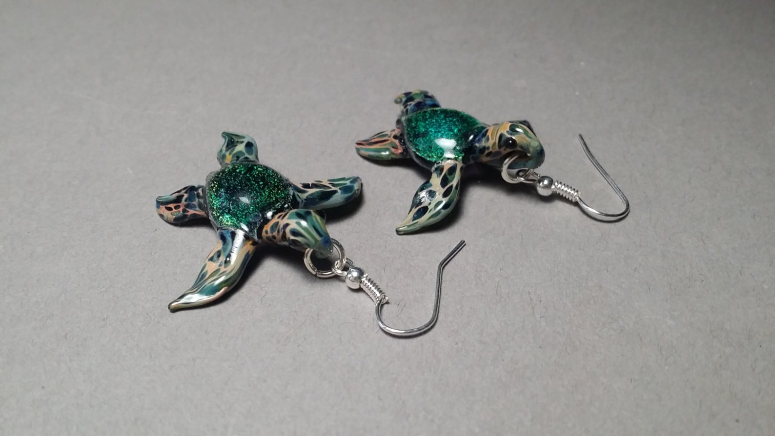 Green Sea Turtle Lavender Dangle Earrings Girlfriend Gift | Etsy