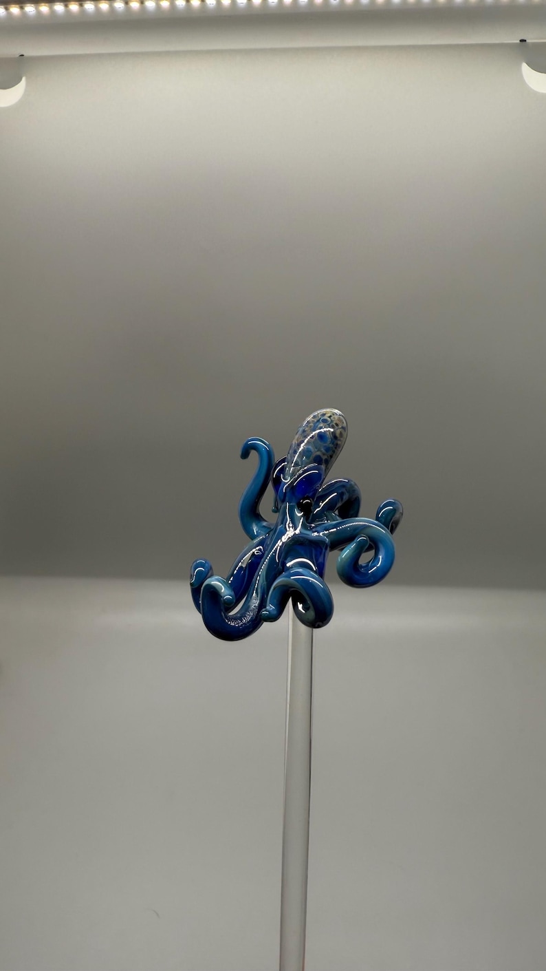 Hand Blown Glass Octopus Swizzle Stick, Cocktail Stirrer Beach Bar Accessory image 15