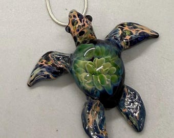 Glass Sea Turtle Necklace Pendant- Blown Glass ART Jewelry by GLASSnFIRE