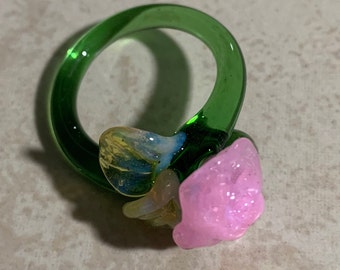 Pink Rose Ring Flower Ring, Blown Glass Jewelry, Best Friend Rings, Glass Ring, Flower Jewelry