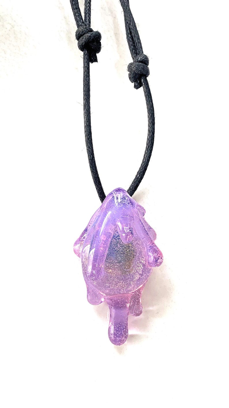 Drippy Purple Slime Glass Pendant Necklace: Dichroic Gold Steampunk Dripping Jewelry image 2