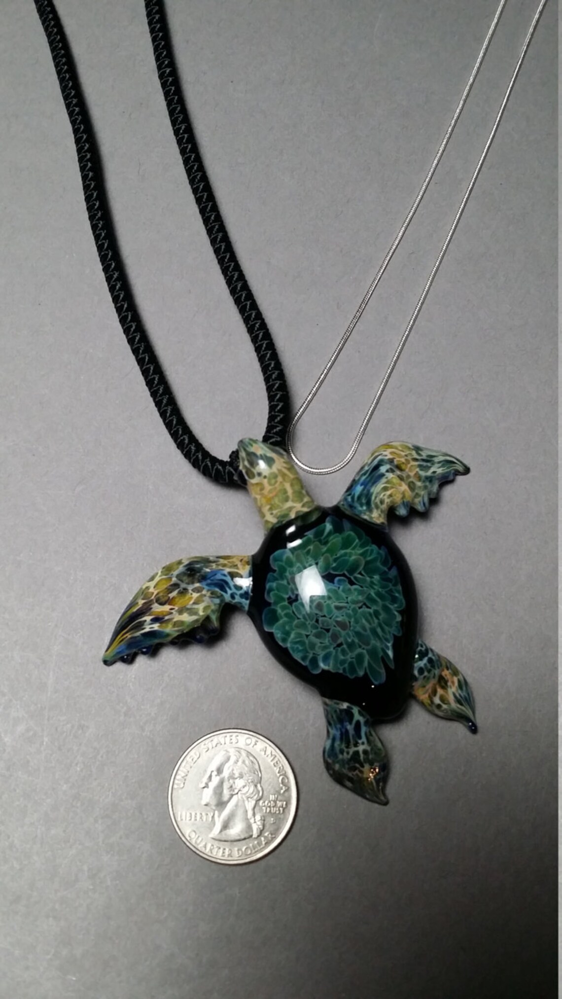 Turquoise Sea Turtle Necklace Blown Glass Pendant Turtle Etsy