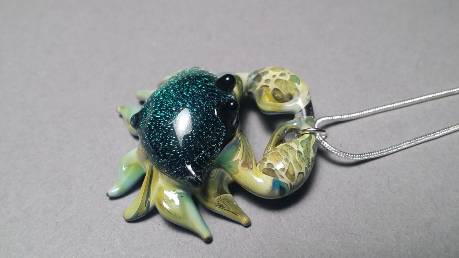 Aquamarine Crab Necklace Handmade Glass Jewelry Best Friend | Etsy