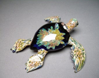 Glass Sea Turtle Sculpture with a Sea Creature implosion Turtle Shell