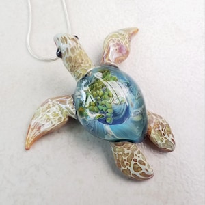 Glass Sea Turtle Pendant Necklace: Beach Ocean Jewelry by GLASSnFIRE