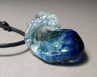 Glass Surf Wave Pendant Surf Jewelry Pendant Beach Jewelry Ocean Surfing Surf Jewelry Mens Necklace Handmade Ocean Wave Pendant Necklace