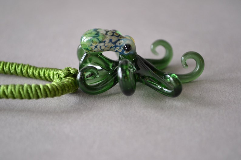 Green Blown Glass Pendant Octopus Pendant Jewelry Sea Glass coloring Kraken Tentacle Gift Idea Love Octopus Jewelry on Silver Chain image 2