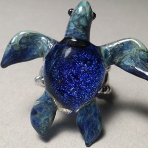 Blue Sea Turtle Aquamarine Ring Adjustable Ring Blown Glass - Etsy