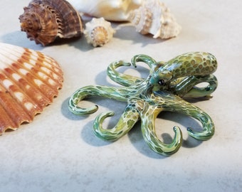 Octopus Jewelry Pendant, Green Glass Octopus Necklace, Personal Decor