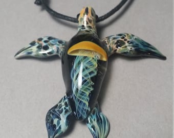 Sea Turtle Jewelry with Jellyfish inside the Seaturtle Shell Pendant Necklace Ocean Decor Gift for Men Diver Jewelry