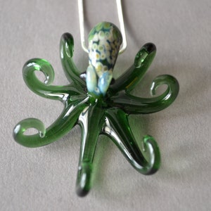 Green Blown Glass Pendant Octopus Pendant Jewelry Sea Glass coloring Kraken Tentacle Gift Idea Love Octopus Jewelry on Silver Chain image 1
