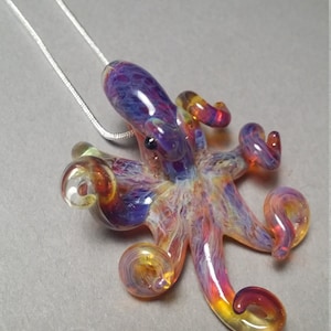 Purple Glass Octopus Pendants on Silver Chain Necklace Ocean Jewelry Gifts Tentacle Pendant