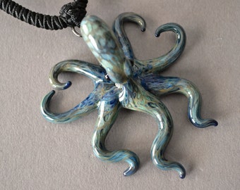 Love Octopus Necklace with tentacles forming two Hearts. A bestseller glass pendant