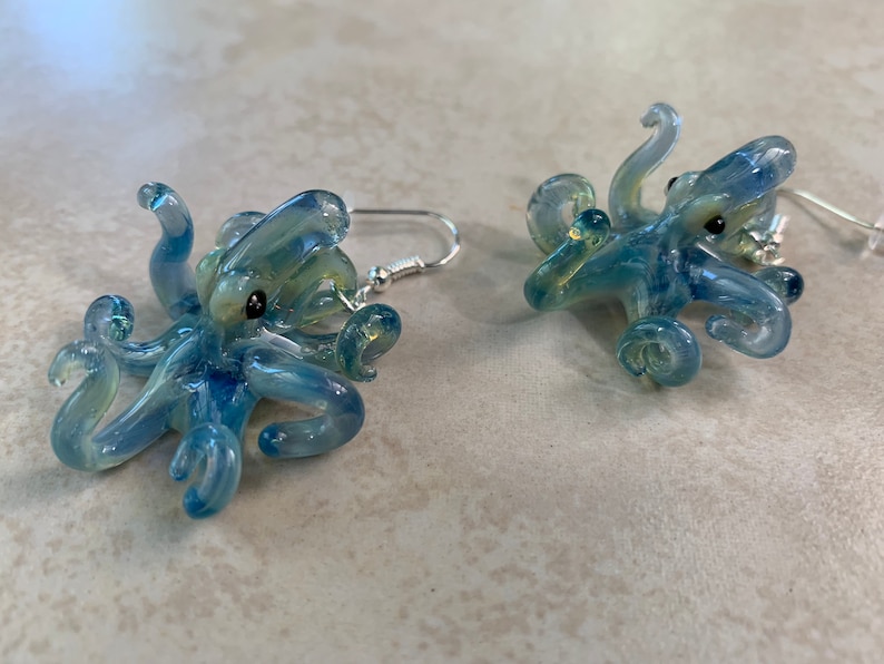 Blue Pearl Octopus Earrings Glass Jewelry Kraken Dangle Earrings Girlfriend Gift for Her a Gift Idea image 3