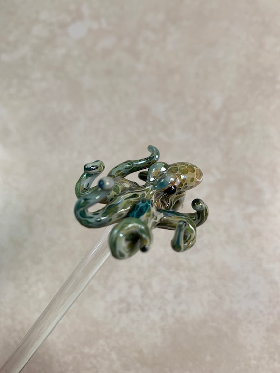 Hand Blown Glass Octopus Swizzle Stick: Beach Bar Tiki Drink Stirrer