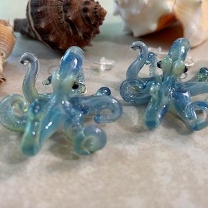 Blue Pearl Octopus Earrings Glass Jewelry Kraken Dangle Earrings Girlfriend Gift for Her a Gift Idea image 1