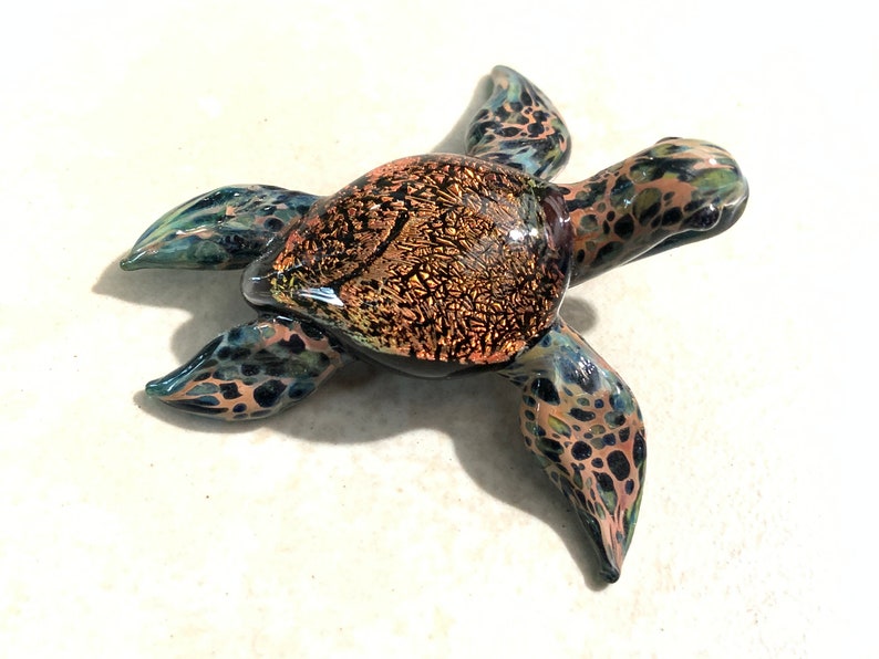 Dichroic Red/Orange Sea Turtle Pendant , Ladies Gift, Beach Gift, Jewelry Necklace, Love that Red image 2