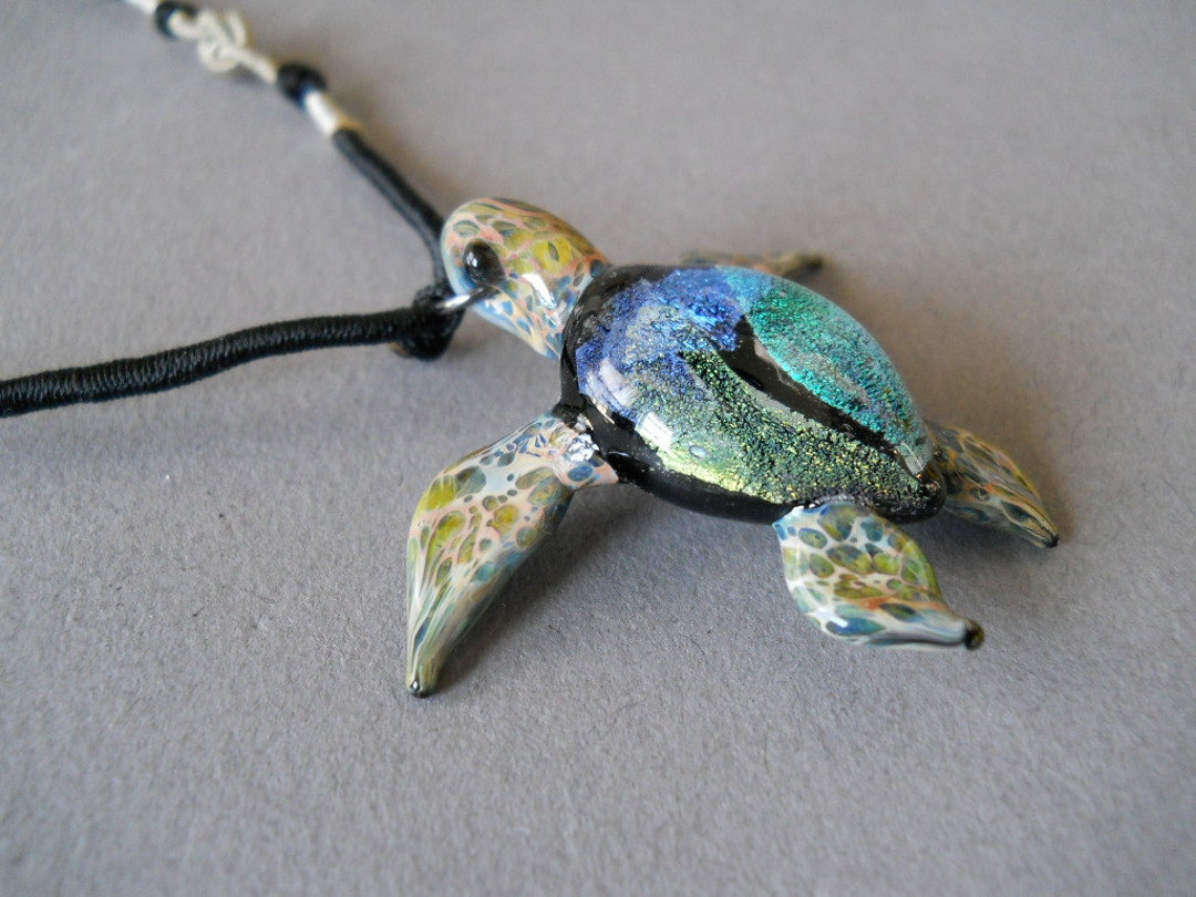 Sea Turtle Pendant With Sea Glass Color Sea Turtle Jewelry - Etsy