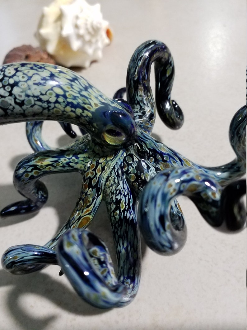 Octopus Sculpture Glass Octopus Nautical Ocean Art Figurine Hand blown Glass Octopus Art Glass Home Decor Glass Art Collection image 4