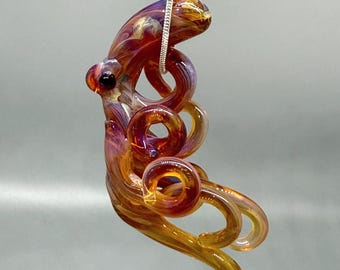 Amber Fire Octopus Pendant: Ocean Nautical Theme Beach Party Divers Jewelry