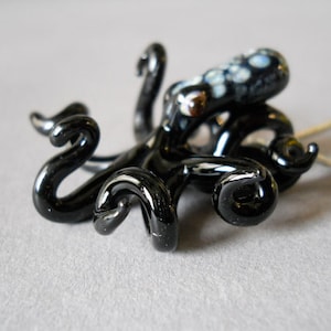 Black Glass Octopus Necklace Pendant Blown Glass Jewelry Ocean Nautical Gift for Men