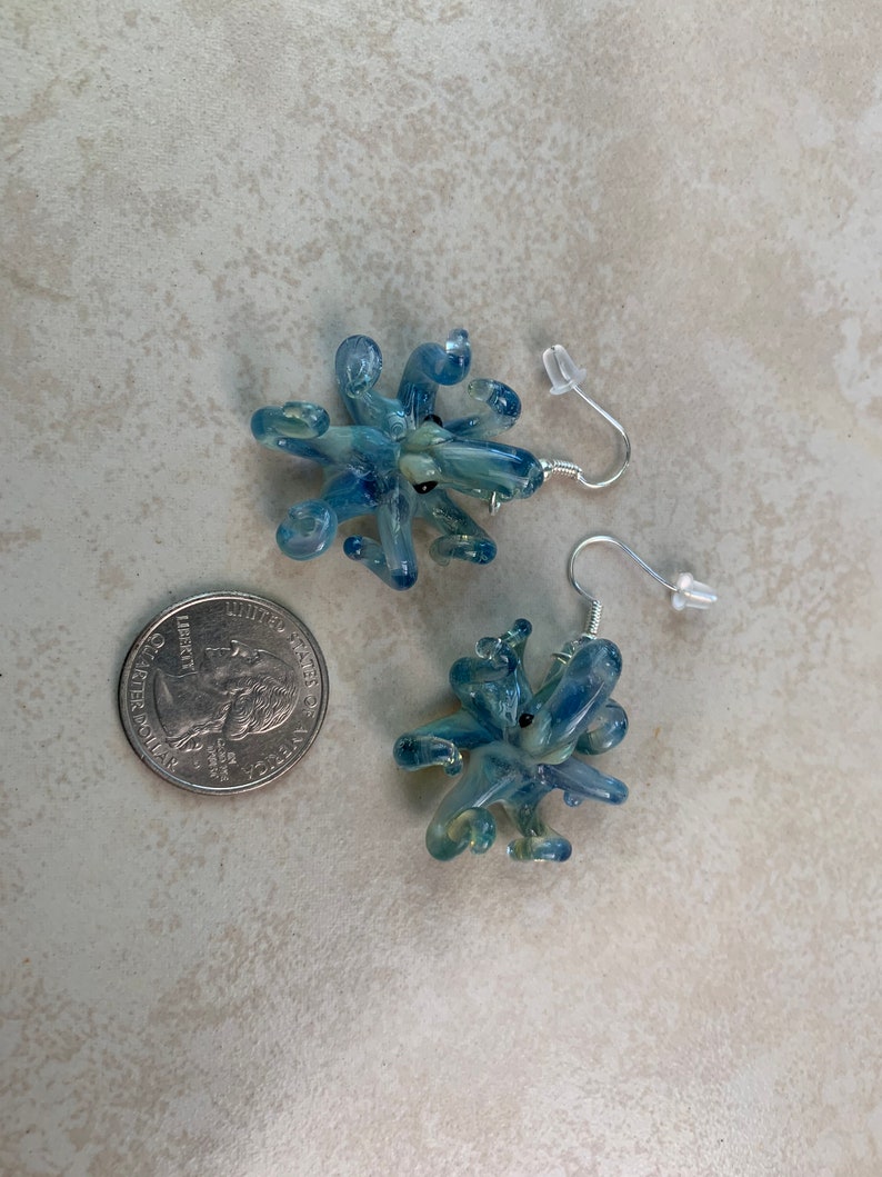 Blue Pearl Octopus Earrings Glass Jewelry Kraken Dangle Earrings Girlfriend Gift for Her a Gift Idea image 2