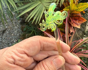 Lime Green Octopus Swizzle Stick: Man Cave Bar Drink Stirrer