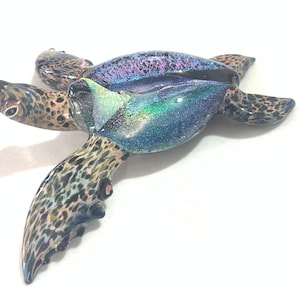 Blown Glass Sea Turtle Sculpture Beach Art Sea Glass Collectors Dream Realistic Sea Life Desktop Art Gift for Him Crystal Sculpture