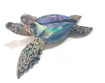 Blown Glass Sea Turtle Sculpture Beach Art Sea glass collectors dream A realistic sea life desktop Gift for Him