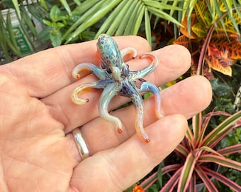 Blown Glass Octopus Pendant Necklace: Handmade Sea Life Beach Party Jewelry
