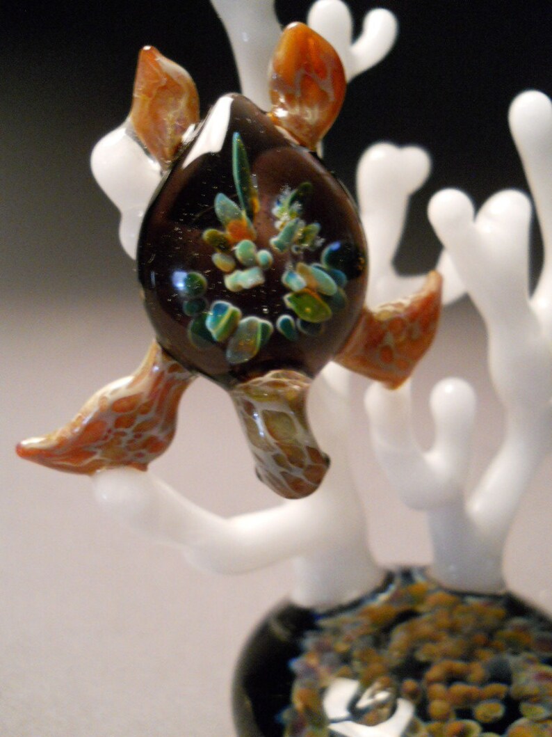 Sea Turtle Sculpture with Coral Reef Desk Office Gift Endangered Seaturtle image 4