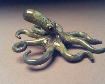 Blue colored Glass Octopus Brooch with metal Lapel Pin