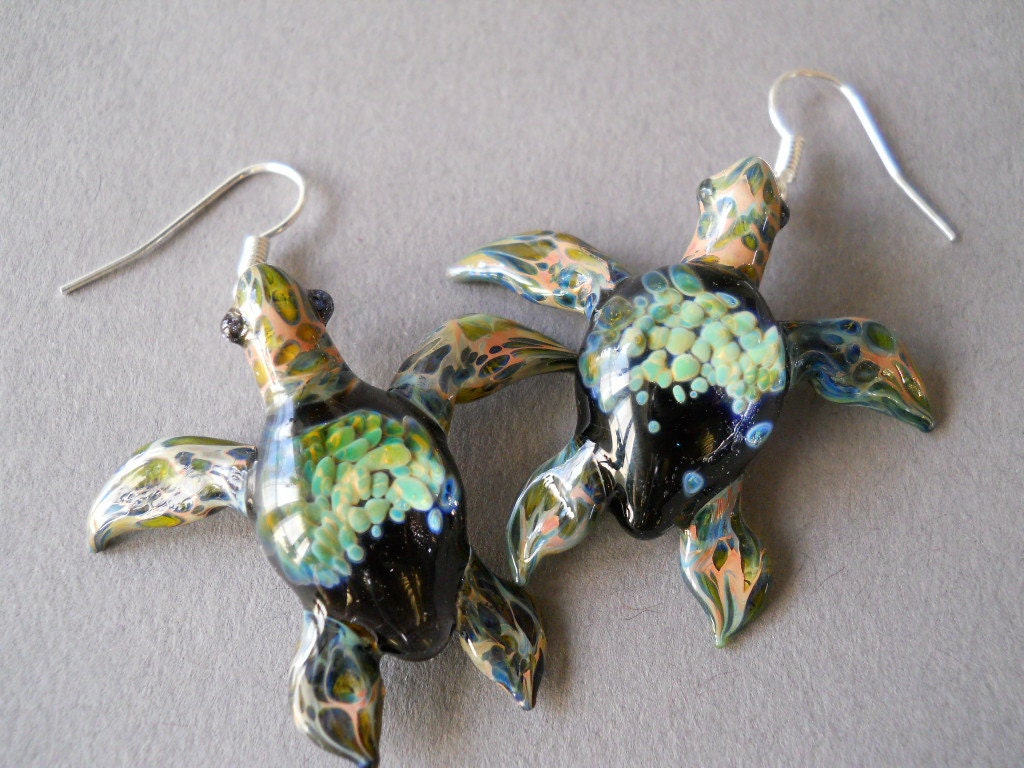 Green Sea Turtle Earrings Silver Jewelry Ocean Nature - Etsy