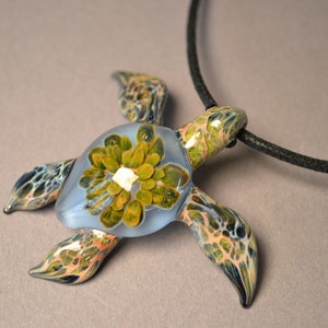 Siberia Blue Sea Turtle Pendant Nice Sister Gift for Him Glass Natue Gifts image 1