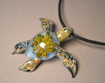 Siberia Blue Sea Turtle Pendant Nice Sister Gift for Him Glass Natue Gifts